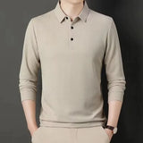 Riolio  High end men's long sleeved polo shirt autumn new item imitation cotton lapel waffle T-shirt loose business casual men's top shi