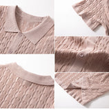 Riolio  Summer New Trend Men Fashion Polo Shirt Light Luxury Textured Knit T-shirt American Style Short Sleeve Casual Cardigan Tops