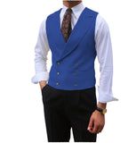 Riolio Men Vest Brown Solid Peaked Lapel Double Breasted Sleeveless Jacket Wedding Banquet Business Casual Slim Waistcoat