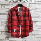 Riolio  Plaid Male Top with Pocket Long Sleeve Men's Shirt and Blouse Designer Slim Fit Casual Cheap Brand Button Fashion