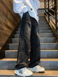 Riolio New Hip Hop Fashion Drawstring Jeans Men's Streetwear Vintage Wide Leg Straight Denim Trousers Y2K Baggy Pantalones Hombre