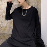 Riolio  Mens Y2k Irregular Design Plain Tee Streetwear Fashion Nightclub Stage Niche Japanese Youth Trend Loose Long Sleeve Top