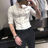 Riolio  High Quality Korean Trend Stripe Long Sleeve Shirt Korean Men Lapel Social Business Casual Versatile Male Clothes Slim Tops