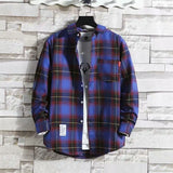 Riolio  Plaid Male Top with Pocket Long Sleeve Men's Shirt and Blouse Designer Slim Fit Casual Cheap Brand Button Fashion