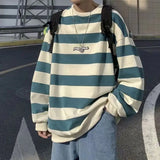 Riolio  Men's Sweatshirts Large Size Autumn Winter New Round Neck Sweater Male Long Sleeves Striped Letter Loose Casual Tops Pullover