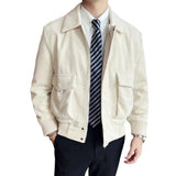 Riolio  Men Casual Corduroy Jacket with Lapel Collar Full Zipper Closure Workwear Loose Fit Coat Outerwear Cardigan for Daily Use