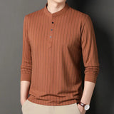 Riolio  Men Long Sleeve Spring Autumn Fashion Polo Shirts Stand Collar Business Half Open Collar Bottoming Striped Slim Comfortable Tops