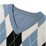 Riolio New Japanese Retro Men Sweater Luxury Trendy Plaid Patchwork V Neck Knit Solid Color Pullover Leisure Loose Long Sleeve Knitwear