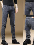 Riolio  Spring and Autumn New Fashion Trendy Solid Color Straight Leg Stretch Slim Fit Men's Casual Breathable High Quality Denim Jeans