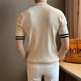 Riolio Men's Clothing Fashion Patchwork Tops Luxury High Quality Knit O Neck Short-sleeved T-shirt Leisure Popular Retro Slim Knitwear