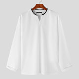 Riolio Tops Korean Style Men's Fake Two-piece V-neck Split T-shirts Casual Pleated O-neck Long Sleeve Loose Camiseta S-5XL