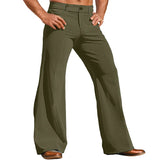 Riolio  Men's Striped Corduroy Wide Leg Flared Pants Casual Loose Fit Button Elastic Waist Lightweight Breathable Retro Trousers S-3XL