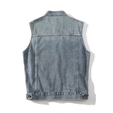 Riolio  Autumn Denim Vest Men Sleeveless Vintage Moto Biker Jean Jacket Coat Fashion Casual Mens Stand Collar Denim Waistcoat Streetwear