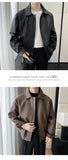 Riolio  New Autumn Men's Casual Textured PU Leather Jacket High Street Zip-up Turn-down Collar Solid Color Long Sleeve Retro Coats M-3XL