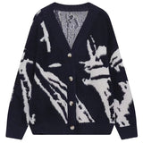 Riolio American Oversized Sweater Vintage Flocking Cardigan Knit Sweater Men's Clothing Loose Winter Cardigans Y2k Hip-Hop Streetwear