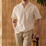 Riolio  Mesh Men T-Shirts Fashion Hollow Out Tops Short Sleeve Top Men's Short Sleeve Breathable Casual Shirt Collar Top