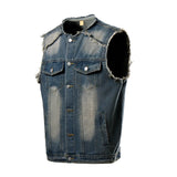 Riolio  Denim Vest Men Sleeveless Vintage Moto Biker Jean Jacket Coat Fashion Casual Men’s Hip Hop Denim Waistcoat Ripped Streetwear