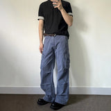 Riolio  Mens Trousers Cargo Pocket Casual Pants Autumn Streetwear Fashion Retro Blue All-Match Straight Pants Men'S Clothing New