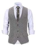 Riolio  V Neck Style Men's Suits Vest Herringbone Wool Classical Causal Slim Fit Men's Waistcoat With Pocket For Wedding Groomesmen