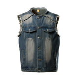 Riolio  Denim Vest Men Sleeveless Vintage Moto Biker Jean Jacket Coat Fashion Casual Men’s Hip Hop Denim Waistcoat Ripped Streetwear