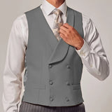 Riolio  Men Vest Sky Blue Solid Color Double Button With Lapel Waistcoat For Wedding Groom Business Formal Banquet Work Men Suit Vest