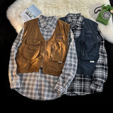 Riolio American Outdoor Multi-function Short Vest Jacket Basic Commuting Versatile Vest Cityboy Workwear Waistcoat Aesthetic Urban Chic