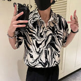 Riolio  Japanese Summer Ice Silk Flower Shirt for Men Short Sleeve Loose Casual Harajuku Oversized 2023 New Thin Hawaiian Shirt Men