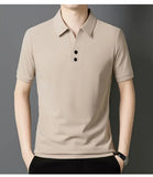 Riolio  Cool Silk Short Sleeve Polo Shirt Business Casual Solid Color Seamless Top