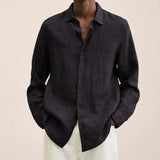 Riolio  Men's Clothing Autumn and Winter New Temperament Versatile Fashion Splice Button Lapel Long Sleeve Solid Color Commuting Shirt