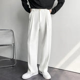 Riolio New Men White Straight Pants Fashion Korean Loose Suit Trousers Casual Draped Baggy White Wide Pant Male Streetwear
