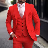 Riolio  Pink Luxury Men Suits Terno Slim fit 3 Piece Jacket Pant With Vest Groom Wedding Tuxedo Costume Homme Formal Occasion Terno