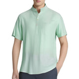 Riolio  Men's Cotton Linen Shirts Casual Short-sleeved T-shirts Hawaiian Henrey Shirt Solid Color Male Tees