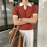 Riolio Summer Lapel Breathable Short Sleeve Temperament Men's Clothing Slim Korean Version Solid Color Trend Knitted POLO Shirt