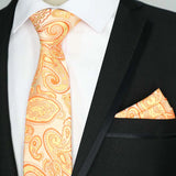 Riolio  Newest Tie Set 8CM Mens Necktie Handkerchief Neck Ties Sets For Man Yellow Color Plaids Stripes Jacquard Cravat Business Party