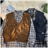 Riolio American Outdoor Multi-function Short Vest Jacket Basic Commuting Versatile Vest Cityboy Workwear Waistcoat Aesthetic Urban Chic