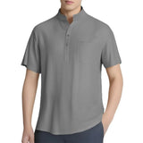 Riolio  Men's Cotton Linen Shirts Casual Short-sleeved T-shirts Hawaiian Henrey Shirt Solid Color Male Tees