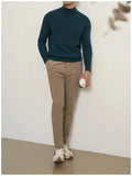 Riolio  New American Retro Men Basic Sweater Luxury Knitted Solid Color Mock Neck Long Sleeve Pullover Casual Slim High Quality Knitwear