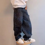 Riolio  Men Loose Wide Leg Leopard Graphic Jeans Male Classic American Vintage Denim Pants Youth Popular Daily Streetwear Denim Trousers