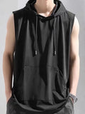 Riolio  Summer Autumn Man Ice Silk Quick Dry Fit Hooded Tank Top Sweatshirt American Dark Basketball Sports Sleeveless Vest