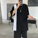 Riolio  Patchwork Short Sleeved T-shirt Men Summer Youth New Loose Quarter Sleeves Korean Trend Simplicity Fashion Half Sleeve Tops