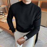 Riolio  Smart Casual Spring Autumn New Men Sweaters Mock Neck Solid Waffler Fashion Luxury Business Long Sleeve Pullovers Knitted Tops