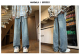 Riolio Jeans Men Denim Pants Elastic waist pull rope Straight Droop Vintage Loose Bottom Straight Wide Leg Casual Male Trouser