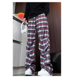 Riolio  casual pants  men 2025 New Autumn Men Plaid Pants Loose Straight Leg Casual Trousers Trendy Youth Fashion Comfortable