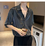 Riolio Men Shiny Design Casual Shirt Trendy Handsome Shirts Fashion Loose Half Sleeve Tops Korean Style Personality Clothing