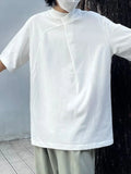 Riolio Minimalist Retro Top Chinese Stand Collar Irregular Splicing Niche T-shirt Round Neck Simple Solid Color Short Sleeves Tees Men