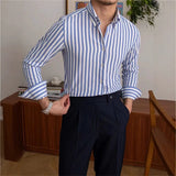 Riolio New Naples Business Men Shirts Light Luxury Textured Lapel Striped Long Sleeve Cardigan Leisure Premium Commuter Blouse M-3XL