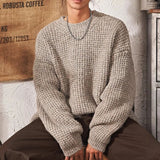 Riolio  Men's Pineapple Grid Sweaters Japanese Retro Cleanfit O Neck Long Sleeve Knitted Pullover Winter Harajuku Premium Knitwear M-3XL