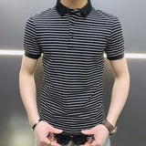 Riolio  Man with Collar Tee Shirts Streetwear Top Striped Black Vintage Clothing Polo T Shirt for Men Plain Trashy Y2k S Cotton White Xl
