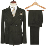 Riolio  Autumn Winter Double-Breasted Thick Stripes Suits for Men Slim Fit 2 Piece Set Blazer Pants Office Smart Casual Wedding New