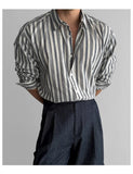 Riolio New Naples Business Men Shirts Light Luxury Textured Lapel Striped Long Sleeve Cardigan Leisure Premium Commuter Blouse M-2XL